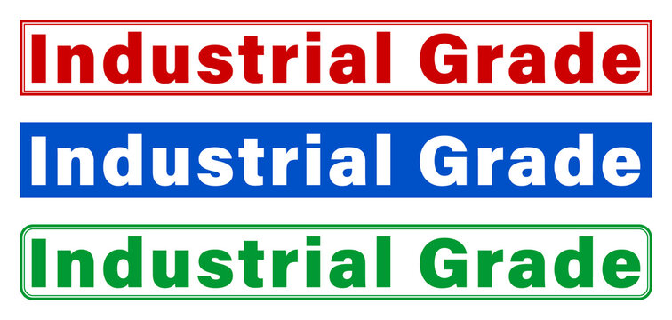 Three industrial grade labels in red blue and green colors