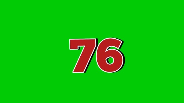 Number 76 symbol sign animation motion graphics cartoon green screen background.Red number smoke effects video elements