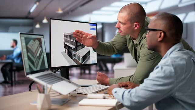 Engineer And Architect Discuss 3D Building Model