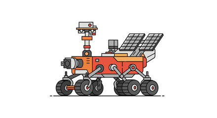 Fototapeta premium Orange Mars Rover with Solar Panels on White Background, Science Exploration Vehicle