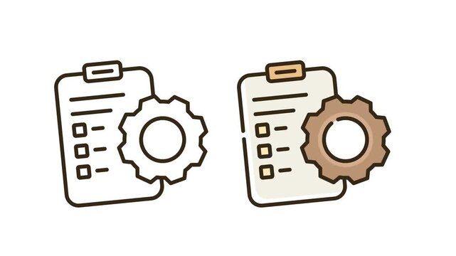 Clipboard with Gear Animated Icon on White and Green Background