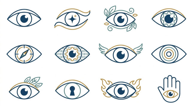 Collection of stylized evil eye symbols and designs.