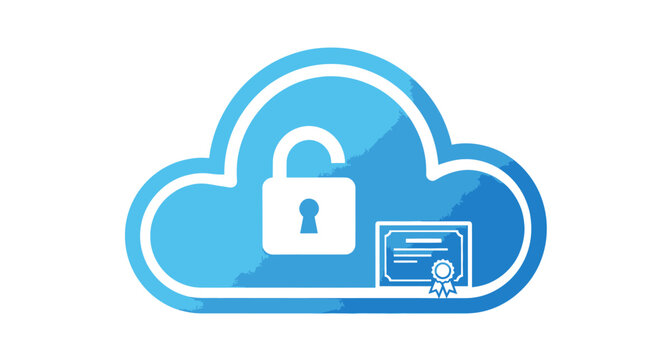 Cloud security certificate icon unlocked padlock digital data protection concept