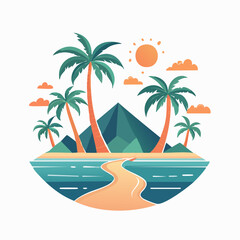 Fototapeta premium Tropical Island Paradise with Palm Trees and Ocean