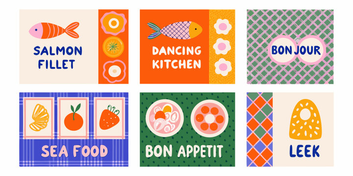 retro food poster suite a delightful grid of twelve illustrated tiles