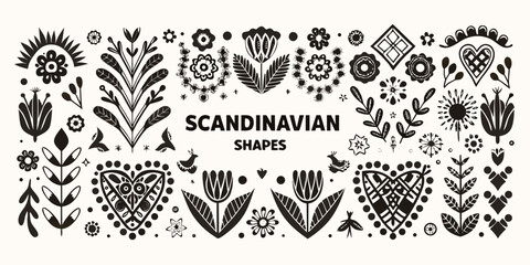 scandinavian folk art motifs black and white vector illustration © KumariKamona