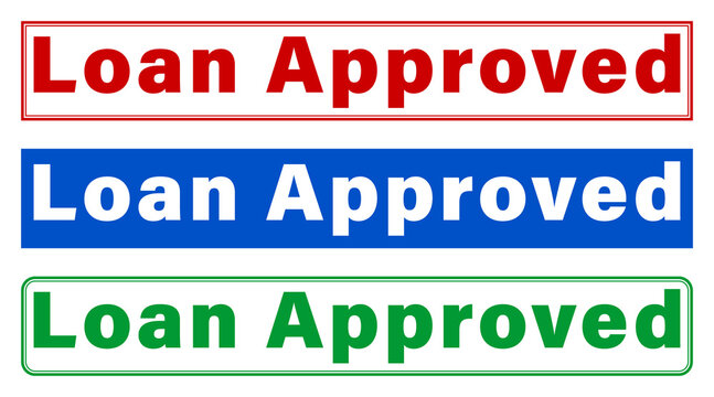 Three colorful loan approved banners with different background colors