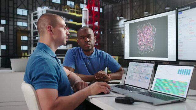 Engineers Work Together At Desktops