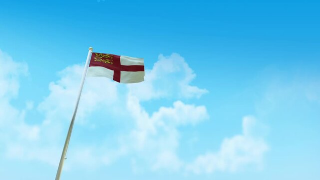 Sark Flag 3D Render Animation with Fighter Jets Formation in Blue Sky