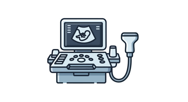 Ultrasound Machine with Fetus Image on Screen - Medical Technology Icon