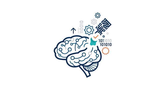 Artificial Intelligence Brain Concept with Binary Code and Gears