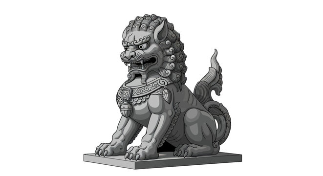 Stone Foo Dog Statue Guardian Lion Asian Art Sculpture Isolated on White