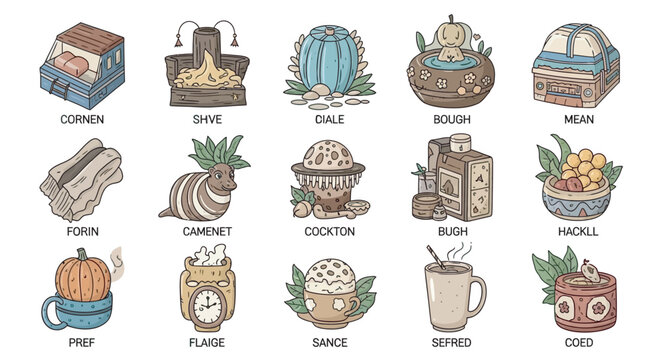 Thanksgiving icons, autumn food illustrations, harvest symbols, seasonal graphics, 16 eps elements