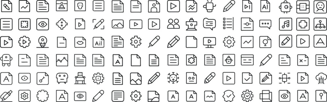 A comprehensive collection of modern outline icons representing various digital and business concepts, perfect for web and app design.