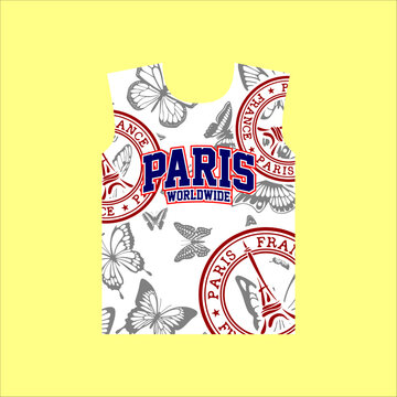 paris worldwide butterfly pattern tshirt design