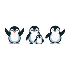 Naklejka premium Penguin Family Characters, Adult And Baby Penguins Standing Together, Cute Minimal Style, Icon Set, Flat Vector Icons, Animal Clipart Collection.