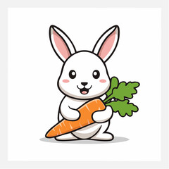 Obraz premium Cute cartoon white rabbit holding a carrot