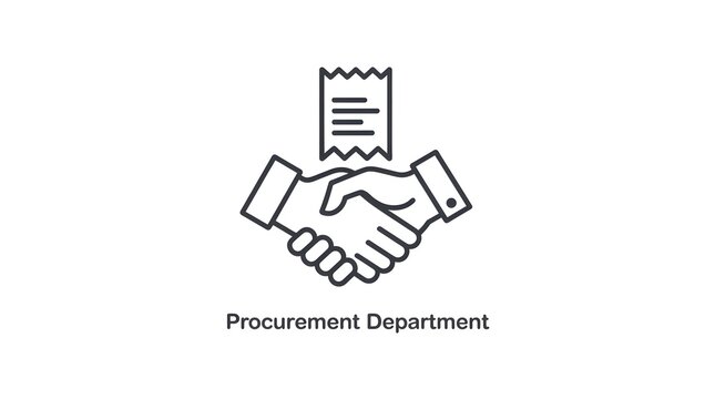 Procurement Department icon features a handshake beneath a document, symbolizing agreement and transaction processes.