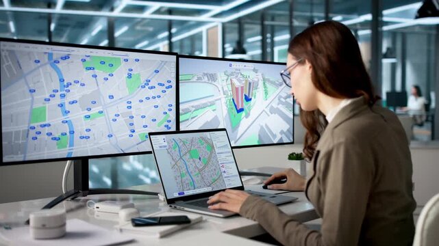 Young Woman Uses GIS Software