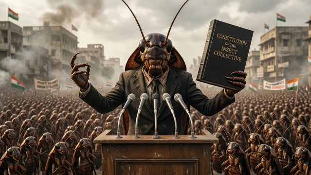 Futuristic Insect Revolution Leader Political Satire