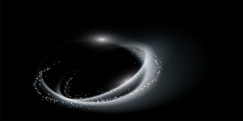 Naklejka na ściany i meble Magical light effect. Rotating luminous ellipses. Dynamic white rings on black background.