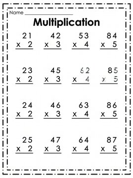Engaging Math Multiplication Practice Worksheet for Elementary Students, Featuring Clear Two-Digit by One-Digit Problems for Skill Development and Learning