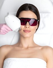 Naklejka premium Woman receiving laser facial treatment.