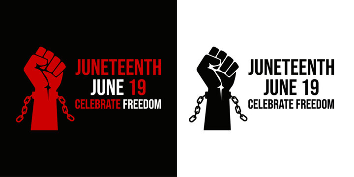Juneteenth Freedom Day illustration with raised fist and broken chains vector