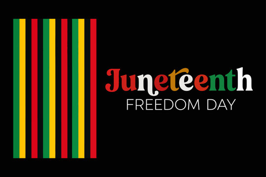 Juneteenth Freedom Day typography design with colorful Pan African stripes background