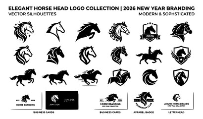 Modern Horse Head Silhouette Logo Set Vector for 2026 New Year Branding © Tonmoy