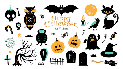 ハロウィンのイラストセット ポップでおしゃれなアイコン風 © soo.