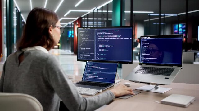 Programmer Writes Code On A Desktop