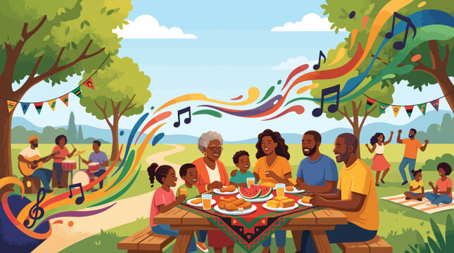 Juneteenth Family Picnic Vector Illustration