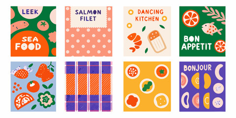 retro food poster suite a grid of twelve illustrated squares © Dilip