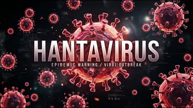 Hantavirus viral outbreak warning with detailed microscopic cells.