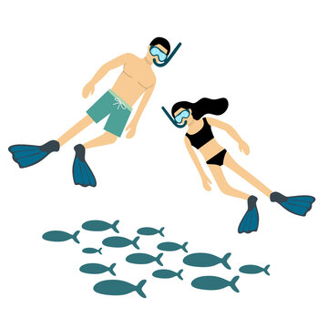 diving couple in the sea