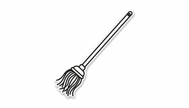 Broom Icon, Cleaning Symbol, Vector Broomstick, Black and White Illustration