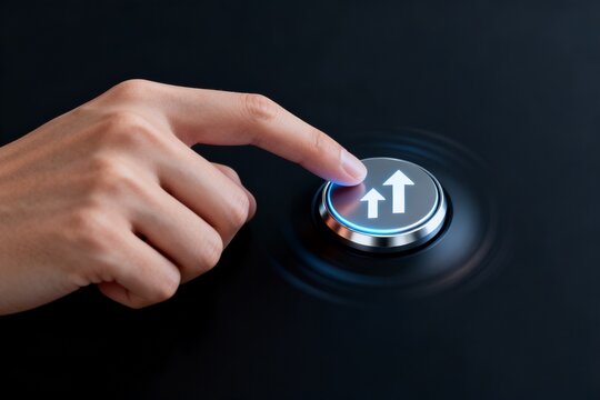 Hand pressing button with arrows