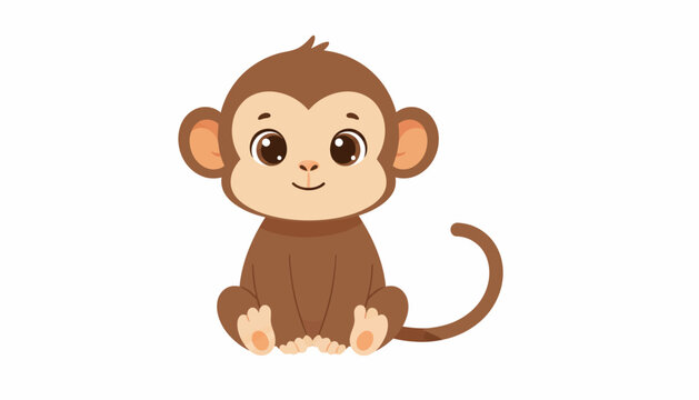 Cute monkey cartoon character, brown primate illustration, smiling animal vector, kids friendly mascot