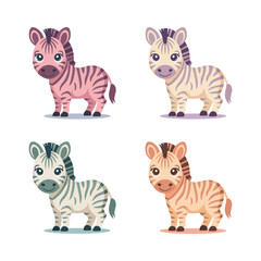 Obraz premium Safari Zebra Foals Icon Set, Striped Baby Horses In Fun Colors, Cute Trendy Style, Sticker Pack, Flat Vector Icons, Clipart