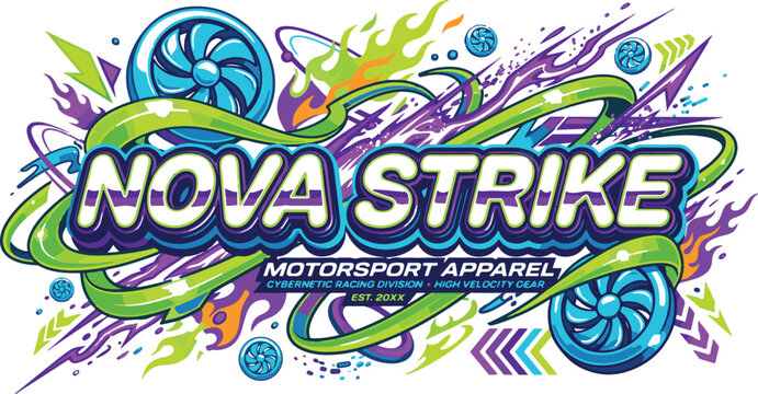 Nova strike colorful motorsport apparel logo design
