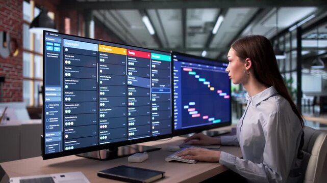 Woman Manager Checks Agile Project Agenda On Computer