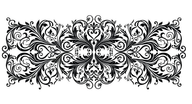 ornate floral scrollwork pattern black and white vector illustration