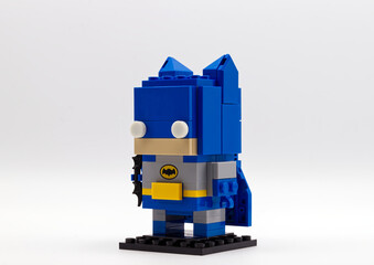 Obraz premium Bologna - Italy - April 12, 2026: Lego building block figurine of Batman, classic superhero character isolated on a white background.