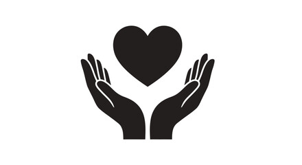 Fototapeta premium Hands cradling heart shape black silhouette on white background