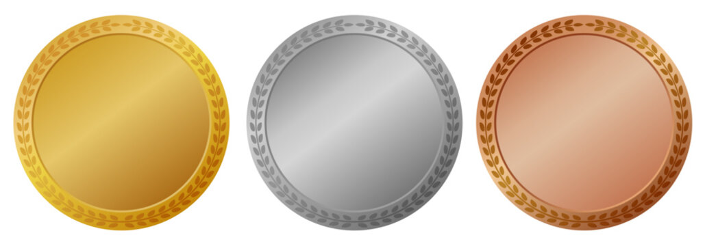 金銀銅メダルセット 月桂冠付き高級アワードバッジ素材　Gold Silver Bronze Medal Set Luxury Laurel Award Badge Design
