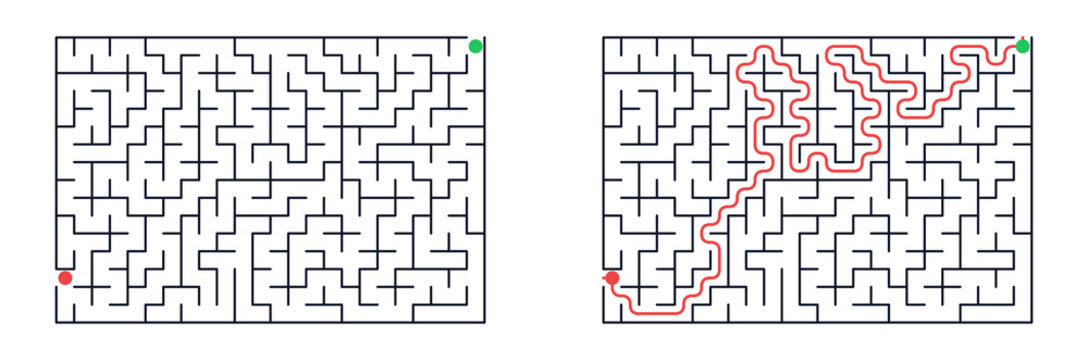 Complex Maze Puzzle with Solution Path and Exit Challenge Illustration