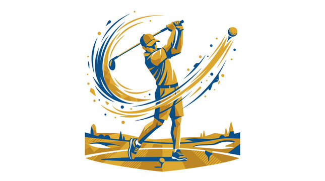 Golfing action vector illustration with vibrant colors