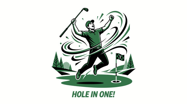 Hole in one vector graphic of a winning golfer