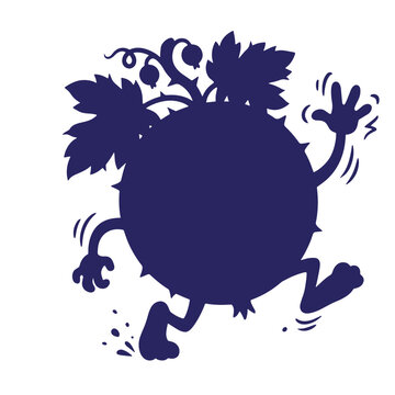 Silhouette of a running cartoon fruit character waving hand with character silhouette movement isolated background illustration personification whimsical creative